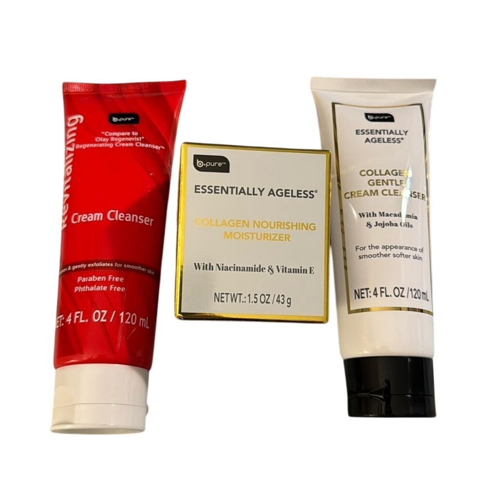 B pure skincare bundle day moisturizer, cream cleanser and collagen cleanser